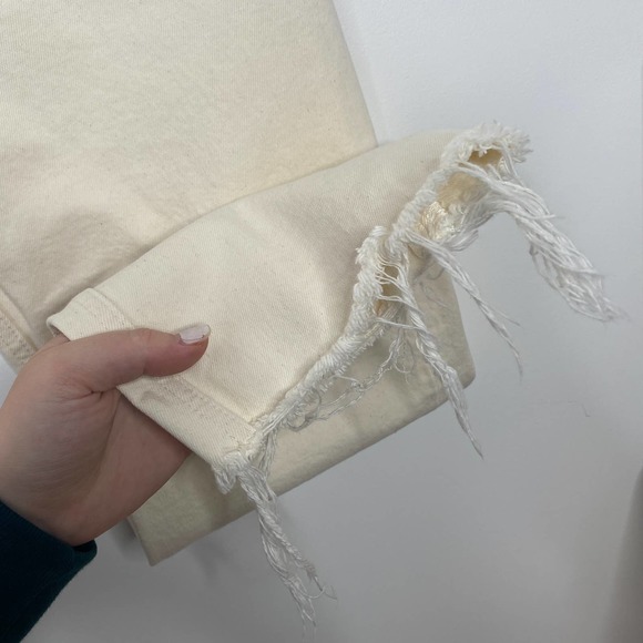 REDONE 70s stove pipe vintage white raw hem straight leg jeans size 29 - Picture 6 of 10